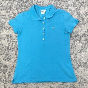 Lacoste Women's Short-Sleeve Button-Down Polo in Bright Blue